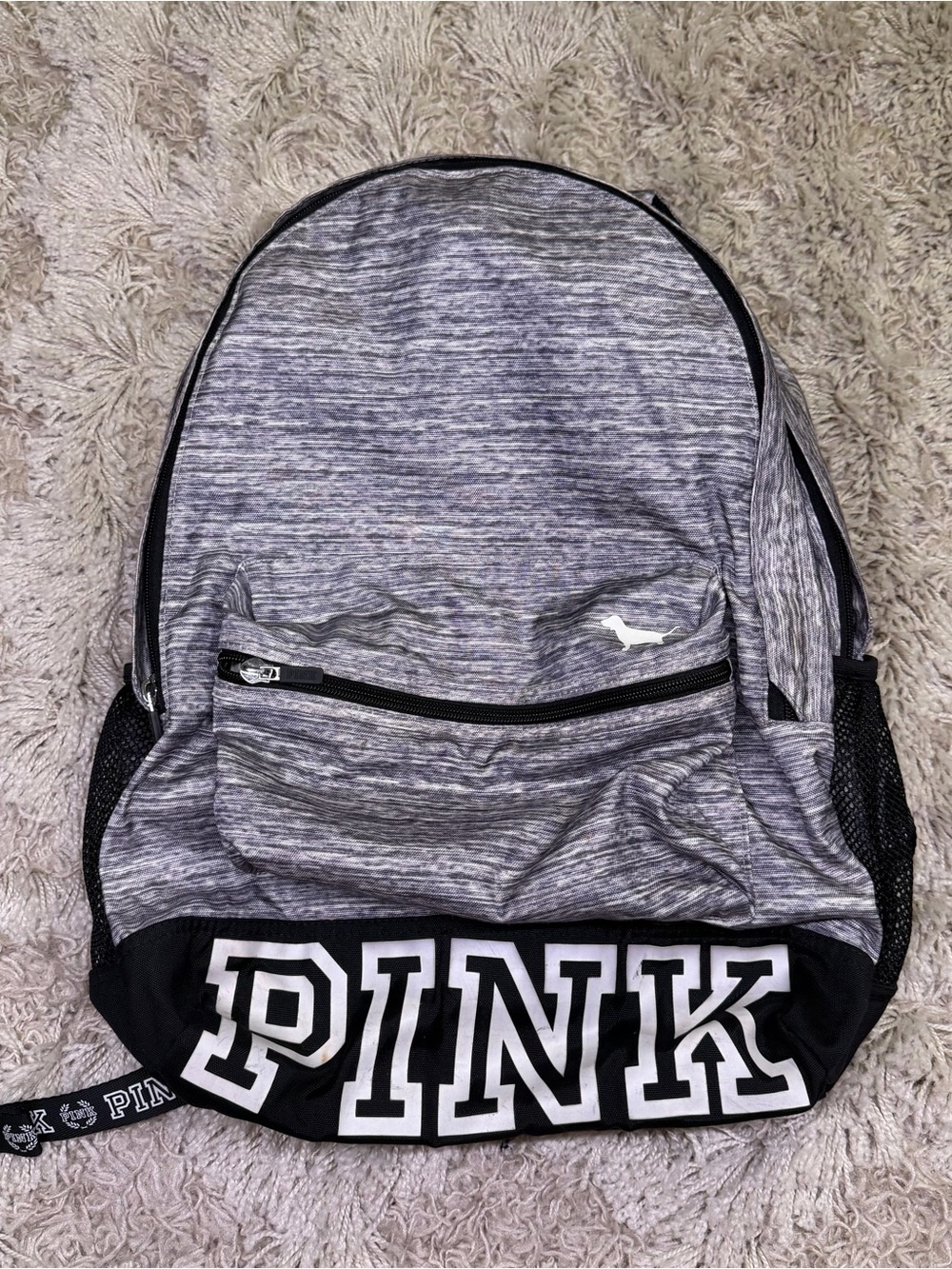 Victoria’s Secret PINK Campus Backpack Gray Black Logo School Travel Bag